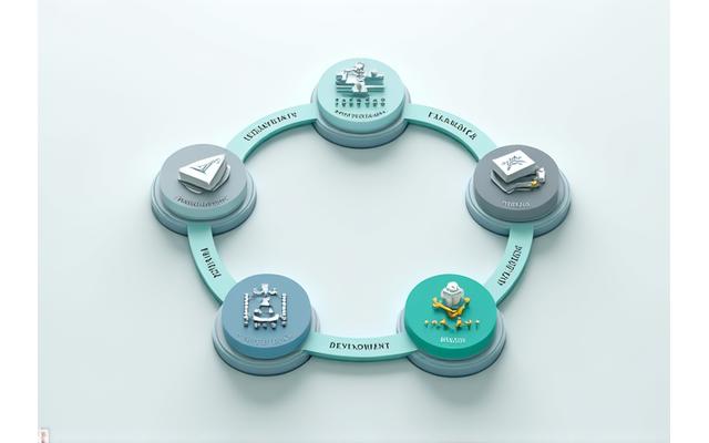 A flowchart or infographic visualizing the cyclical process of performance management, with icons representing goal setting, review, and development.